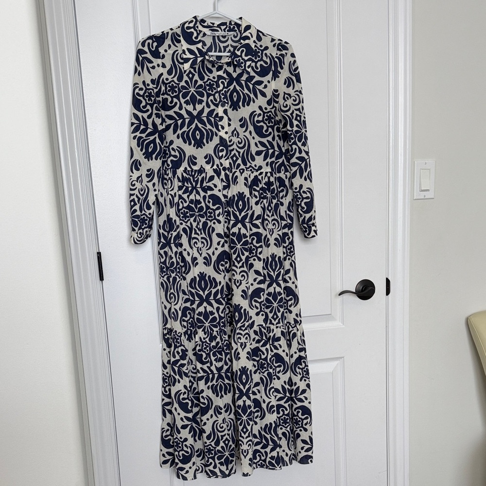 Zara Blue and White Maxi Dress